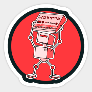 Robot Holding Drum Machine Red Tint Sticker